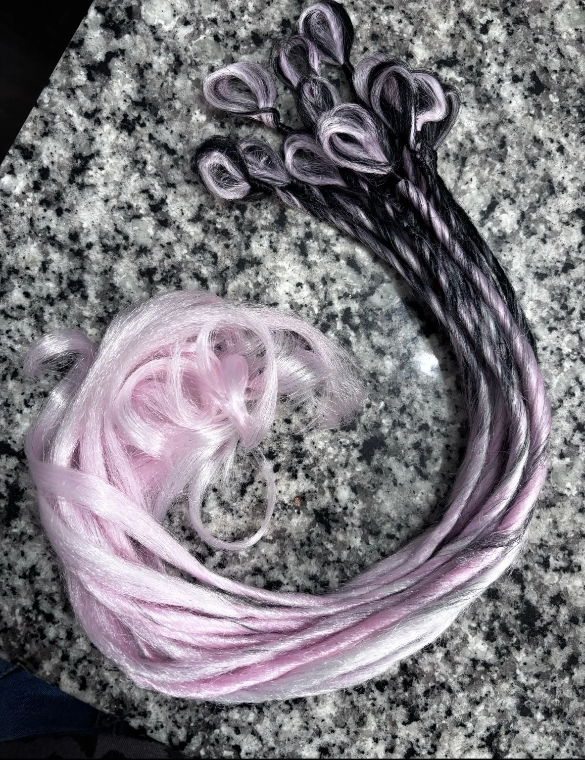 Black and pastel pink looped loc extensions