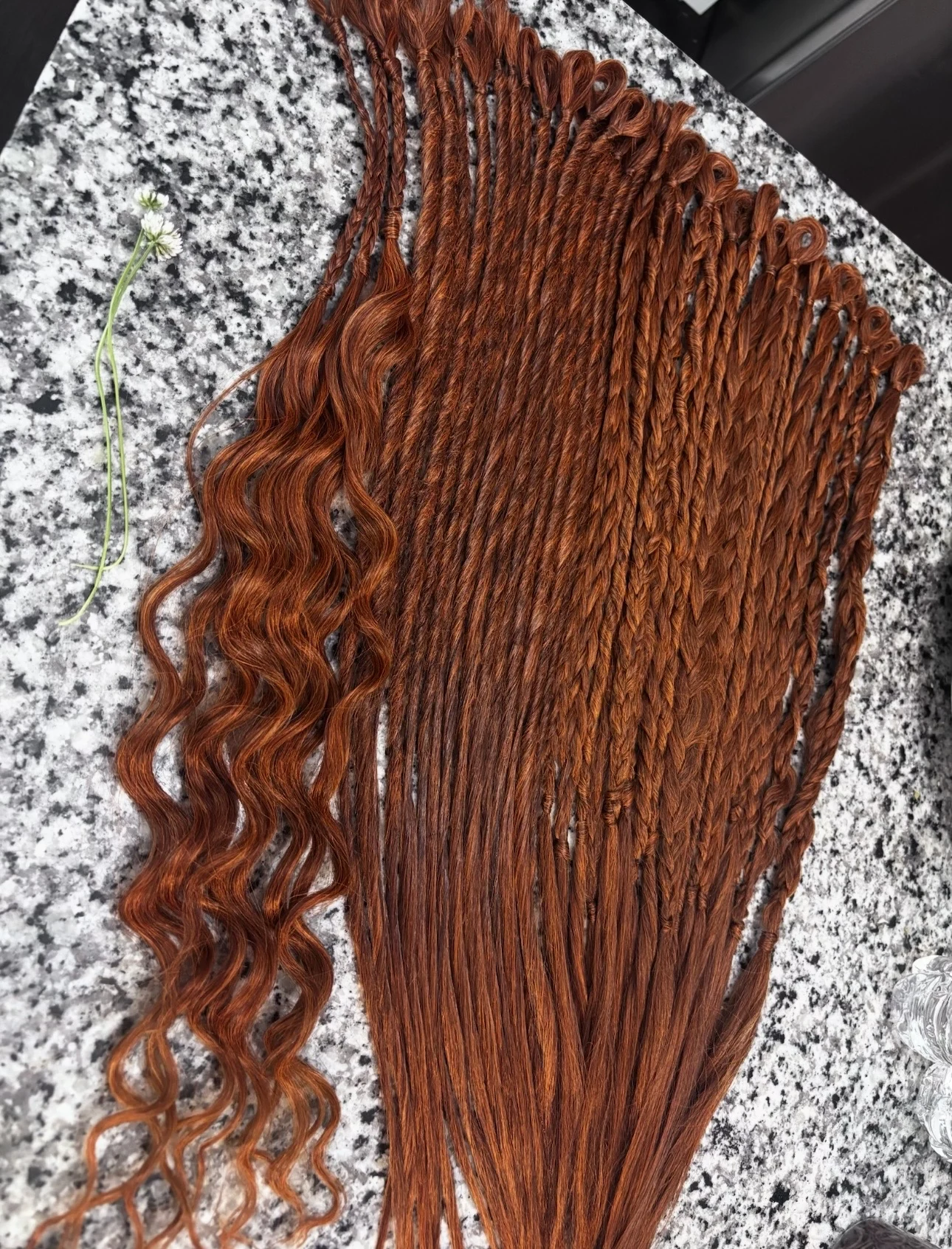 Copper dreadlock and braided extension set with wavy accent pieces