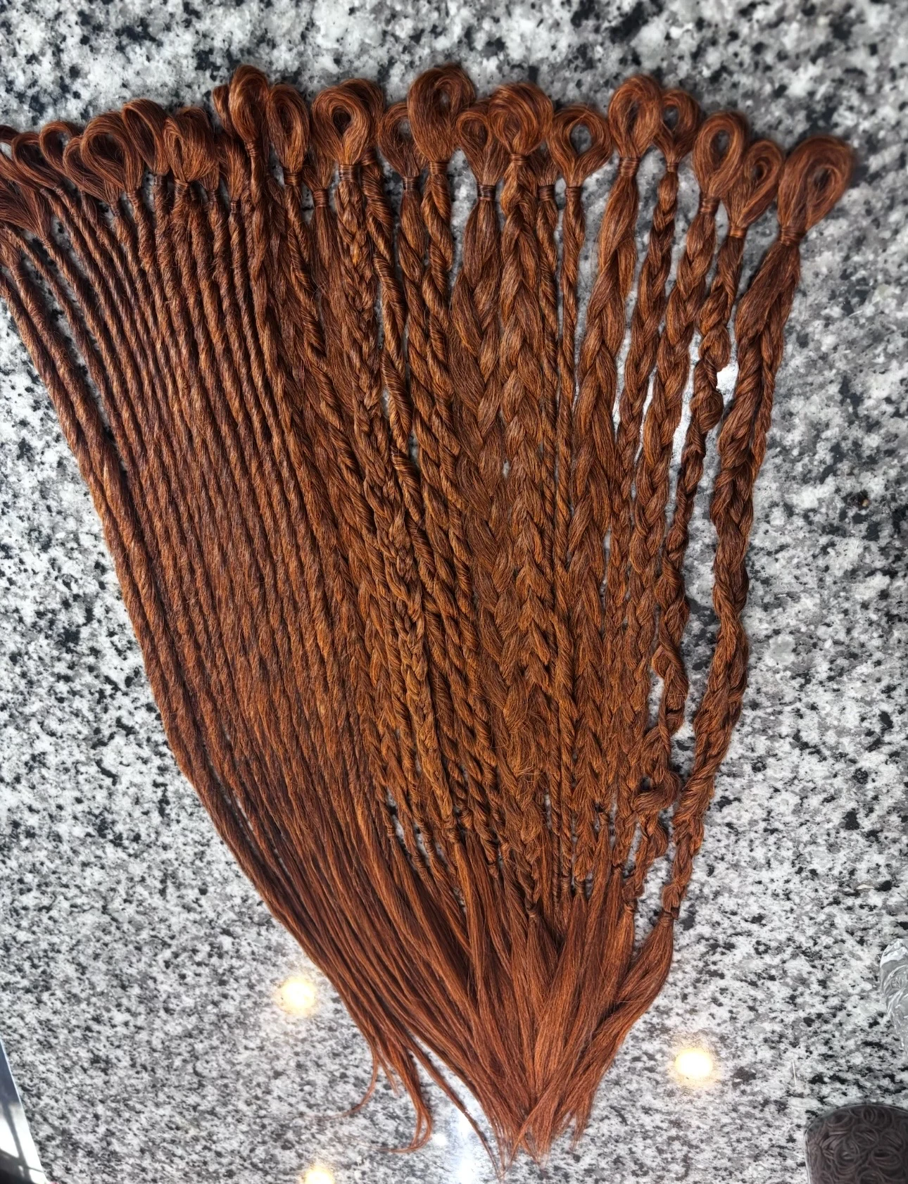Detailed copper dreadlock and braided extension set